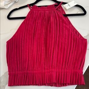 Pink Pleated Cut Out Tank Top